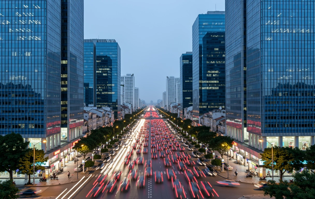 Hanoi business district at twilight